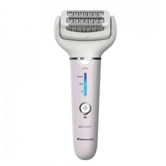 Epilator Panasonic ES-EY80-P503, Wet  Dry, Cordless, 2discuri  60 pensete, Senzor presiune, Discuri duble, Cap flexibil si pivotant la 90°, 3 viteze, Alb/Roz