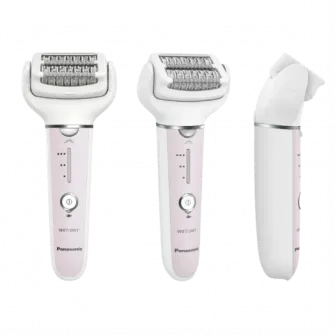 Epilator Panasonic ES-EY80-P503, Wet  Dry, Cordless, 2discuri  60 pensete, Senzor presiune, Discuri duble, Cap flexibil si pivotant la 90°, 3 viteze, Alb/Roz