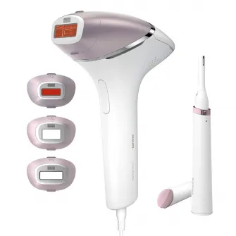 Epilator Philips Lumea Prestige IPL BRI 949/00, 450000 impulsuri, senzor SmartSkin, 4 atasamente, trimmer inclus, alb/roz
