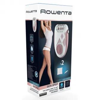 Epilator ROWENTA Skin Spirit EP2900F1, 2 trepte de viteza, 24 pensete, sistem de ghidare, sistem de masaj cu bile, roz