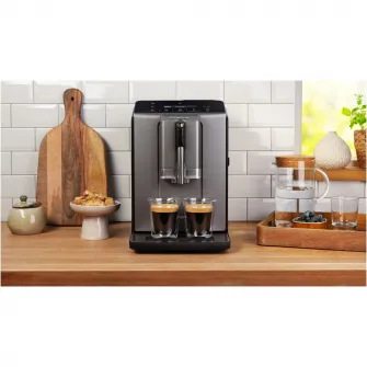 Espressor automat Bosch VeroCafe TIE20504, 15 bari, 1,4 l, rasnita ceramica, dispozitiv spumare lapte MilkMagic Pro, cu sistem SensoFlow, Argintiu