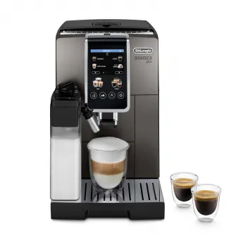 Espressor automat De’Longhi Dinamica Plus ECAM 380.95.TB, 2 carafe pentru lapte, tehnologie LatteCrema, 1.8 l, 1450 W, 15 bar, negru/gri inchis