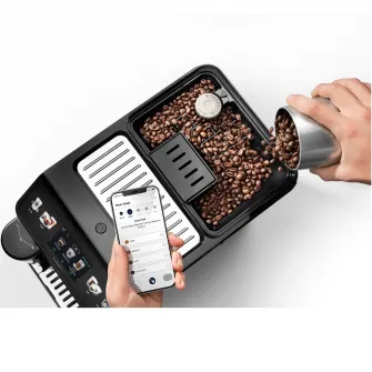 Espressor automat De’Longhi Eletta Explore ECAM 450.86.T, 2 Carafe cu tehnologie LatteCrema (Hot  Cool), Tehnologie de extractie la rece, Rasnita cu tehnologie Bean Adapt, Coffee Link App, Cana 473 ml, 1450W, 19 bar, 1.8 l, Negru – Argintiu inchis