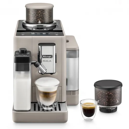 Espressor automat DeвЂ™Longhi Rivelia EXAM 440.55.BG, 0132215474, 2 recipiente pentru boabe, Tehnologie Bean Adapt, carafa cu tehnologie LatteCrema Hot, 1450W, 19 bar, 1.4 l, Bej