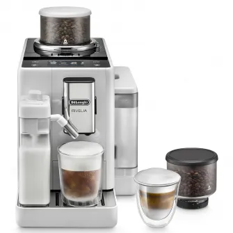 Espressor automat DeвЂ™Longhi Rivelia EXAM 440.55.W, 0132215473, 2 recipiente pentru boabe, Tehnologie Bean Adapt, carafa cu tehnologie LatteCrema Hot, 1450W, 19 bar, 1.4 l, Alb