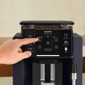 Espressor automat KRUPS Sensation EA910B10, 5 retete,ecran tactil, presiune 15 bari, capacitate rezervor cafea 260g, duza de abur, 1450 W, Sistem Thermoblock Compact, negru  violet