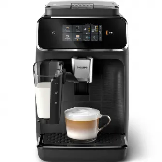 (Resigilat) Espressor automat Philips seria 2300 EP2330/10, LatteGO, 4 tipuri de bauturi, ecran tactil intuitiv, Tehnologie noua SilentBrew, Aplicatie Coffee+, rasnita ceramica, negru mat