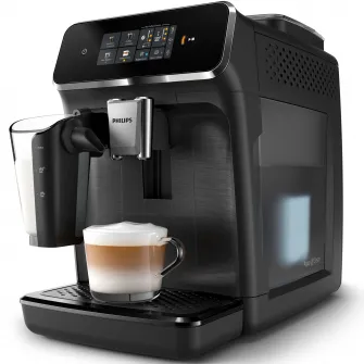 (Resigilat) Espressor automat Philips seria 2300 EP2330/10, LatteGO, 4 tipuri de bauturi, ecran tactil intuitiv, Tehnologie noua SilentBrew, Aplicatie Coffee+, rasnita ceramica, negru mat