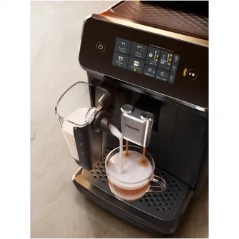 (Resigilat) Espressor automat Philips seria 2300 EP2330/10, LatteGO, 4 tipuri de bauturi, ecran tactil intuitiv, Tehnologie noua SilentBrew, Aplicatie Coffee+, rasnita ceramica, negru mat