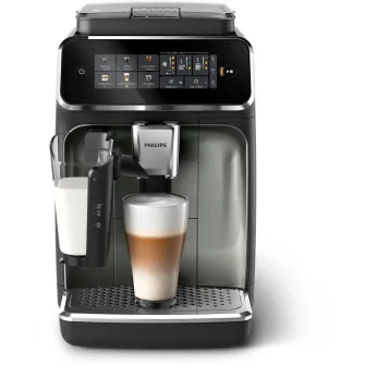 Espressor automat Philips seria 3200 EP3349/70, solutie de lapte LatteGO, 6 tipuri de bauturi, ecran tactil intuitiv, Tehnologie noua SilentBrew pentru preparare silentioasa, Aplicatie Coffee+, rasnita ceramica, negru/argintiu