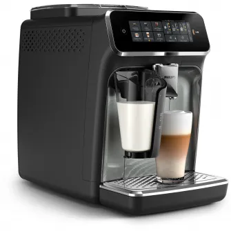 Espressor automat Philips seria 3200 EP3349/70, solutie de lapte LatteGO, 6 tipuri de bauturi, ecran tactil intuitiv, Tehnologie noua SilentBrew pentru preparare silentioasa, Aplicatie Coffee+, rasnita ceramica, negru/argintiu