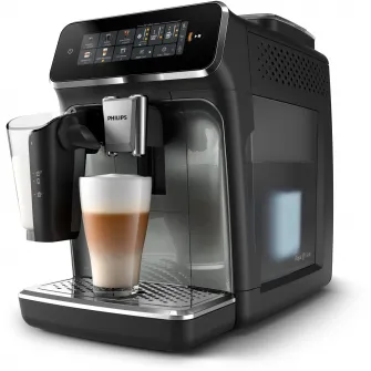 Espressor automat Philips seria 3200 EP3349/70, solutie de lapte LatteGO, 6 tipuri de bauturi, ecran tactil intuitiv, Tehnologie noua SilentBrew pentru preparare silentioasa, Aplicatie Coffee+, rasnita ceramica, negru/argintiu