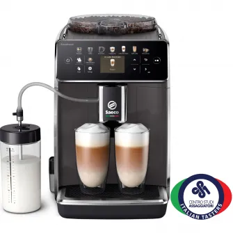 Автоматическая эспрессо-машина Saeco GranAroma SM6580/10, молочная система Latte Duo, напитки 14, цветной TFT-экран, 4 профиля пользователя, фильтр AquaClean, керамическая кофемолка, функция DoubleShot, серый