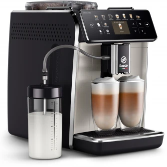 Espressor automat Saeco GranAroma SM6582/30, sistem de lapte Latte Duo, 16 bauturi, ecran TFT color, 6 profiluri utilizator, filtru AquaClean, rasnita ceramica, functie DoubleShot, Crem metalic