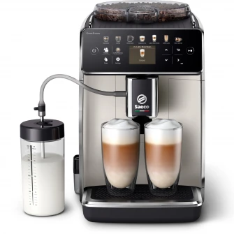 Espressor automat Saeco GranAroma SM6582/30, sistem de lapte Latte Duo, 16 bauturi, ecran TFT color, 6 profiluri utilizator, filtru AquaClean, rasnita ceramica, functie DoubleShot, Crem metalic