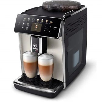 Espressor automat Saeco GranAroma SM6582/30, sistem de lapte Latte Duo, 16 bauturi, ecran TFT color, 6 profiluri utilizator, filtru AquaClean, rasnita ceramica, functie DoubleShot, Crem metalic