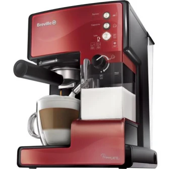 Espressor manual Breville Prima Latte VCF046X-01, 15 bari, 1.5 l, Recipient detasabil lapte 0.3 l, Rosu inchis