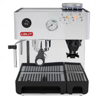 Espressor manual cu manometru si rasnita Lelit PL 42 EM, 15 bar, corp din otel inoxidabil, 1000 W, 230V 50Hz - 120V 60Hz, Negru/Argintiu