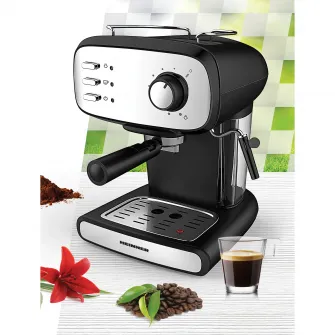 Espressor manual Heinner Black Boquette HEM-1100BKX, 850W, 15bar, rezervor detasabil 1.2L, filtru dublu din inox, Negru/Inox