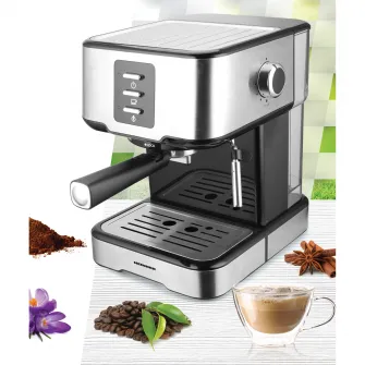 Espressor manual Heinner Brassile HEM-850IXBK, 850W, 15bar, rezervor detasabil 1.5L, filtru dublu din inox, Negru/Inox