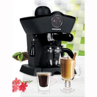 Espressor manual Heinner Retro Effect HEM-200BK, 800W, 3.5bar, capacitate rezervor 0.24L, termometru frontal apa, optiuni preparare: espresso si cappuccino, Negru