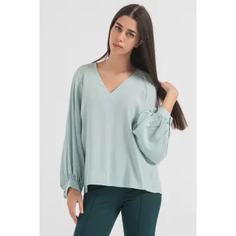 Esprit, Bluza cu decolteu in V si model uni, Menta, XS