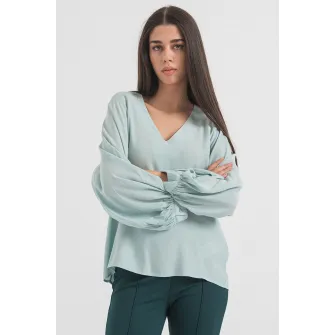 Esprit, Bluza cu decolteu in V si model uni, Menta, XS
