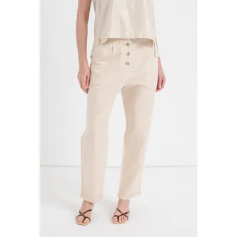 Esprit, Pantaloni din amestec de in cu croiala dreapta, Alb fildes, 27