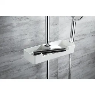 Etajera Aquasanit CONCEPT, pentru seturi de dus si coloane de dus, montare pe bara de dus, include stergator pentru cabina de dus si suport pentru para de dus,ABS alb, pentru bare de dus cu diametrul o22-24-25 mm