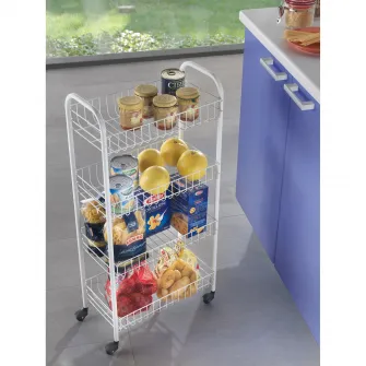 Etajera cu roti Metaltex, 4 rafturi, model Pisa, 41x23x84 cm