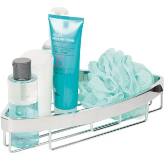Etajera de colt pentru dus Aquasanit ATTRACTIVE, aluminiu cromat, crom lucios, tratat contra ruginii, montaj cu dibluri si suruburi
