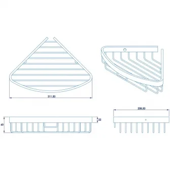 Etajera de colt pentru dus Aquasanit ATTRACTIVE, aluminiu cromat, crom lucios, tratat contra ruginii, montaj cu dibluri si suruburi