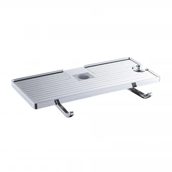 Etajera Idrobric, pentru bara de dus, fixare prin clipsare, suport reglabil pentru para de dus, suport dublu si carlige, ABS, crom lucios, pentru barele de dus O 22-24-25 mm