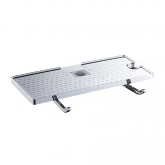 Etajera Idrobric, pentru bara de dus, fixare prin clipsare, suport reglabil pentru para de dus, suport dublu si carlige, ABS, crom lucios, pentru barele de dus O 22-24-25 mm