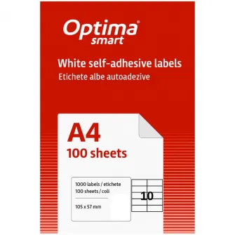 Etichete albe autoadezive 10/A4, 105 x 57 mm, 100 coli/top, Optima Smart