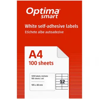 Etichete albe autoadezive 12/A4, 105 x 48 mm, 100 coli/top, Optima Smart