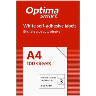 Etichete albe autoadezive 3/A4, 210 x 99 mm, 100 coli/top, Optima Smart