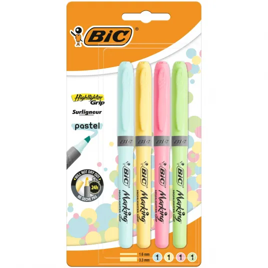 Evidentiator Brite Liner Grip Pastel Bl/4 - bleu. galben pal. roz pal. lime