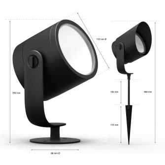 Extensie spot LED RGB pentru exterior Philips Lily XL Hue, 15W (80W), 1050 lm, lumina alba si colorata, IP65, metal, Negru