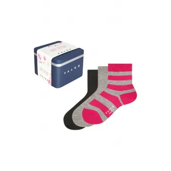 Falke, Set de sosete lungi cu model + ambalaj personalizat - 3 perechi, Gri melange, Roz, 31-34 EU