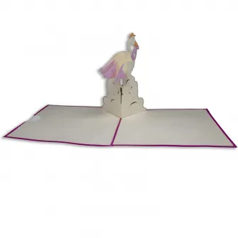 Felicitare 3D tip origami, Asamblat manual, Model cu barza, Roz