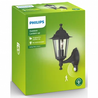 Felinar iluminat exterior Philips Peking, cu senzor de miscare, E27, IP44, 37x17.5x22 cm, Aluminiu/Sticla, Negru
