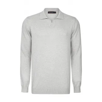 Felix Hardy, Pulover polo de bumbac cu decolteu in V, Gri deschis melange, M