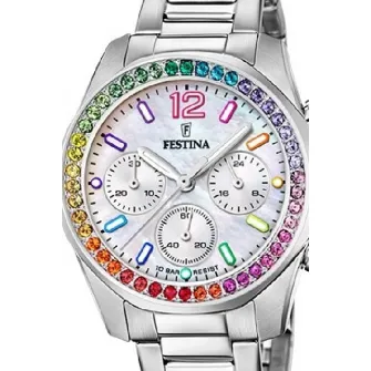 Festina, Ceas cronograf cu coroana cu zirconia, Argintiu