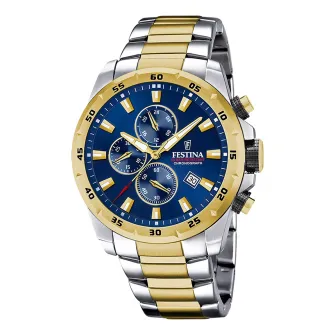 Festina, Ceas cronograf cu doua nuante, Argintiu, Auriu