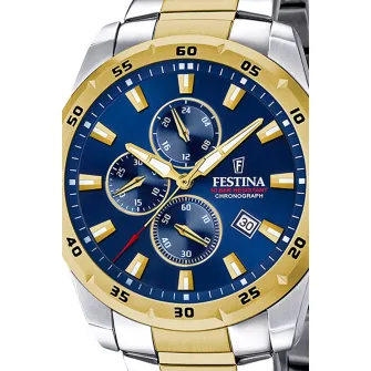 Festina, Ceas cronograf cu doua nuante, Argintiu, Auriu
