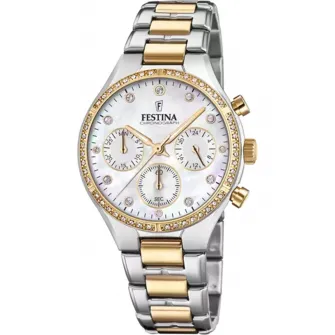 Festina, Ceas cronograf din otel inoxidabil, Argintiu, Auriu