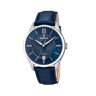 Festina, Ceas cu o curea de piele, Albastru inchis