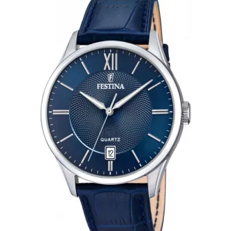 Festina, Ceas cu o curea de piele, Albastru inchis