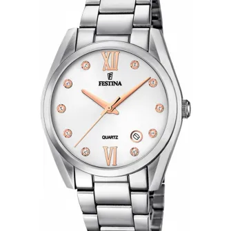 Festina, Ceas din otel inoxidabil cu cristale zirconia, Argintiu
